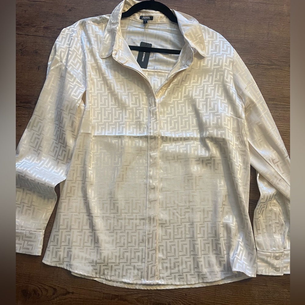 Express White Geometric womens portofino dress shirt